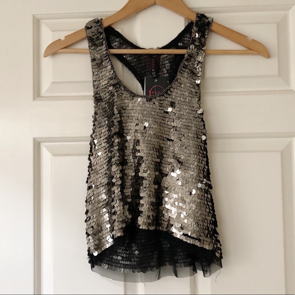 Raga Gold Rush Crop Top Razorback Sequin Tank - Picture 2 of 8